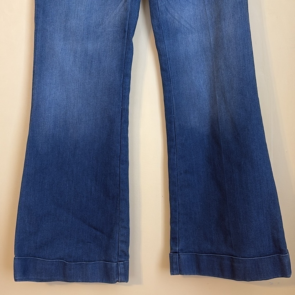 Banana Republic Bootcut Flare Cuff Flap Back Pocket Whisped Blue Denim Jeans 12 - Picture 5 of 15
